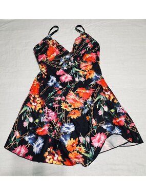 Upopby Womens Floral Swim Dress With Adjustable Straps Size L Black Multicolor